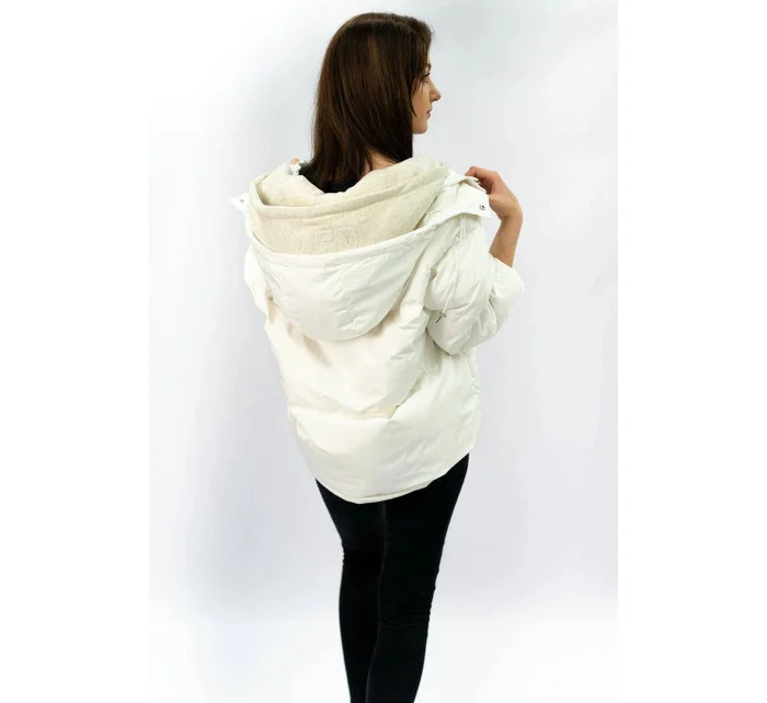 Biela krátka dámska zimná bunda s prírodným páperím (7113)