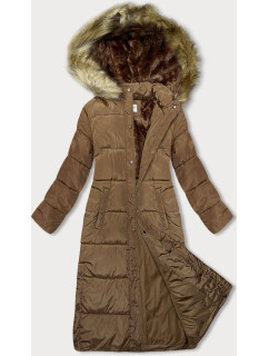 Dlouhá dámská zimní bunda ve velbloudí barvě (V725)