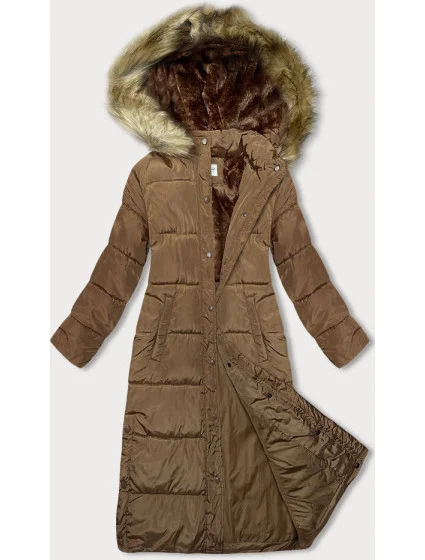 Dlhá dámska zimná bunda v ťavej farbe (V725) Dlhá dámska zimná bunda v ťavej farbe (V725)