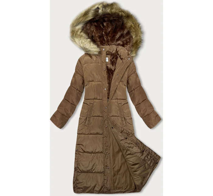 Dlhá dámska zimná bunda v ťavej farbe (V725) Dlhá dámska zimná bunda v ťavej farbe (V725)