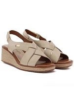 Sergio model 22117012 dámské béžové kožené sandály na platformě - LEONE