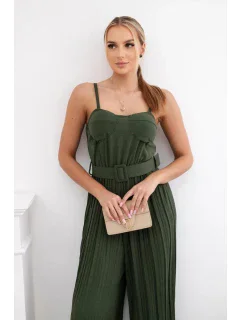 model 20081364 overal s ramínky khaki - K-Fashion