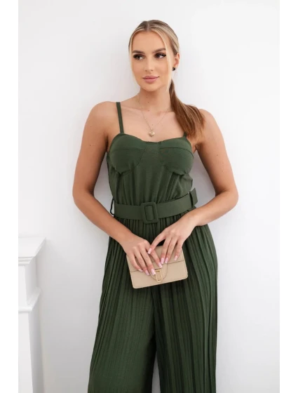 model 20081364 overal s ramínky khaki - K-Fashion