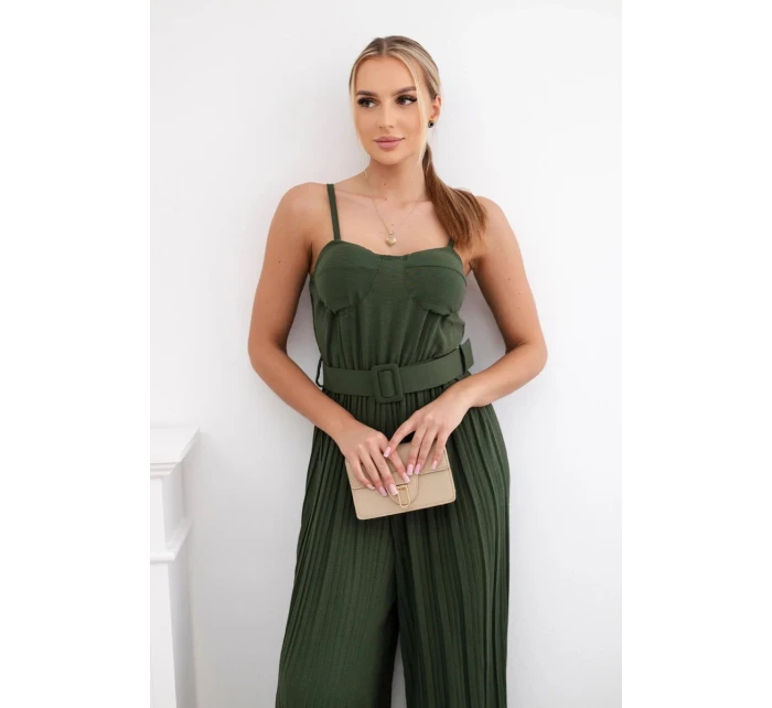 model 20081364 overal s ramínky khaki - K-Fashion