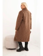 Dámsky kabát Plus Size z viskózy bez zapínania s vreckami hnedý