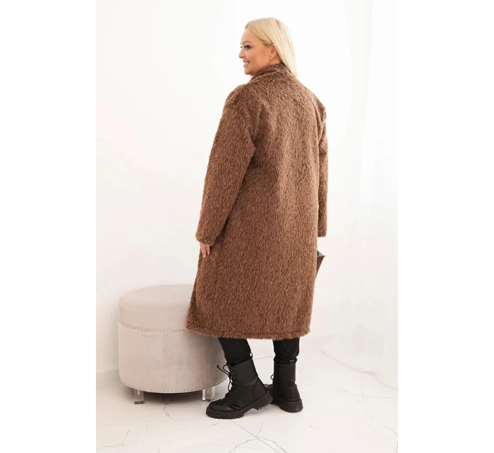 Dámsky kabát Plus Size z viskózy bez zapínania s vreckami hnedý