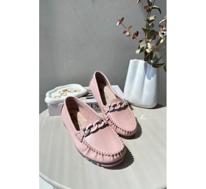 Dámské kožené mokasíny s ozdobou růžové model 21655767 - S.Barski