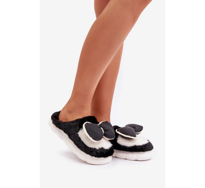 Futrzane Kapcie Z Kokardką Czarne Grilis Futrzane Kapcie Z Kokardką Czarne Grilis