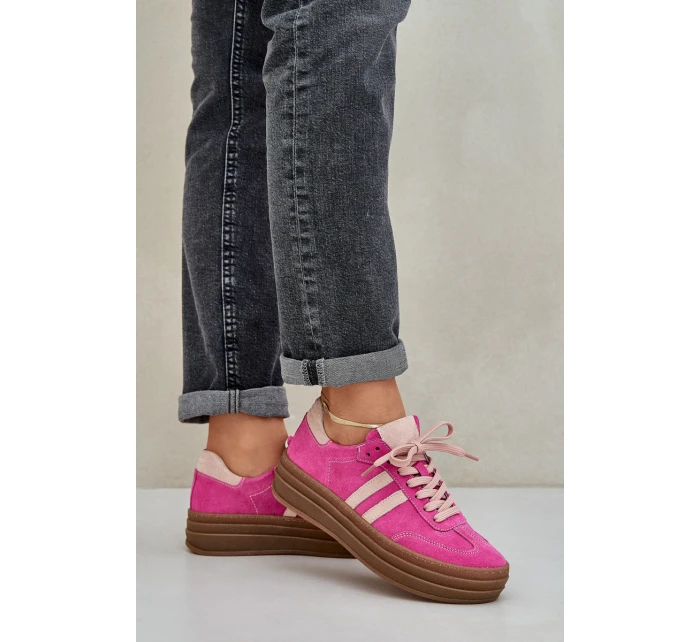Zazoo N1068S4 Damskie Zamszowe Sneakersy Na Platformie Fuksja