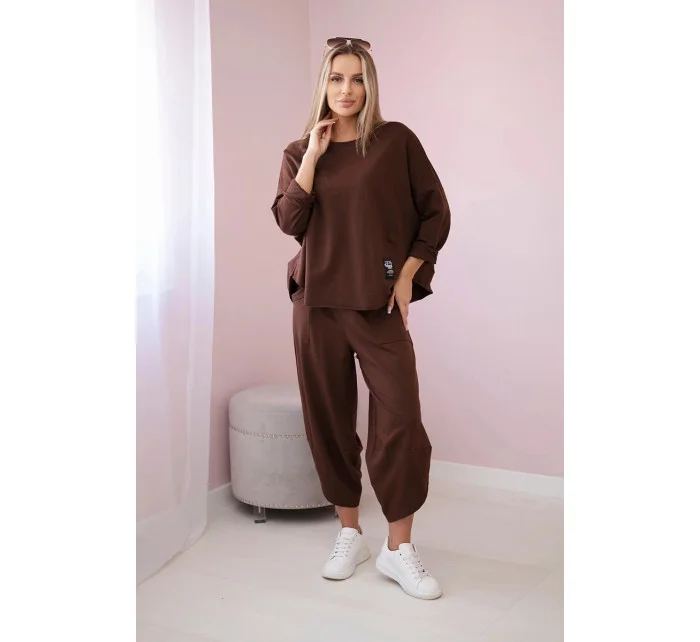 Bavlněná mikina kalhoty set hnědý Bavlněná mikina kalhoty set hnědý