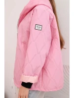 Dámska jarná prešívaná bunda s kapucňou a zipsom svetlo ružová