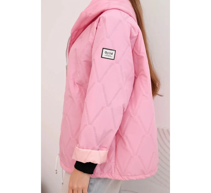 Dámska jarná prešívaná bunda s kapucňou a zipsom svetlo ružová