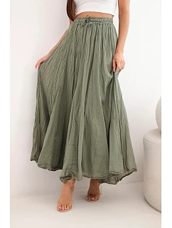 Dámska maxi bavlnená sukňa s elastickým pásom camel