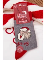Pánské vánoční ponožky s nápisem a Santa Claus šedé