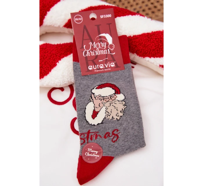 Pánské vánoční ponožky s nápisem a Santa Claus šedé