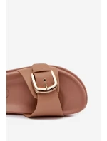 Dámské pantofle s zlatým sponou tmavě béžové Rosivana