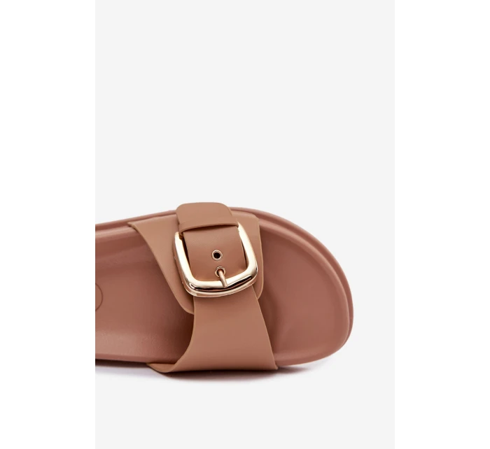 Dámské pantofle s zlatým sponou tmavě béžové Rosivana