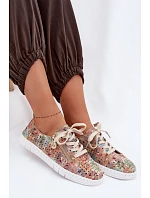 Otevřené polobotky z přírodního semiše vícebarevné Kamelia