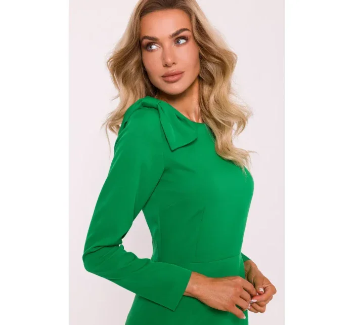 M814 Mini šaty s mašľou na ramene - zelené