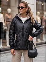 Dámska prešívaná prechodná bunda s kapucňou, čierna, FashionStreet TY5786 Dámska prešívaná prechodná bunda s kapucňou, čierna, FashionStreet TY5786