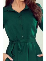 SANDY - Dámske rozšírené košeľové šaty v fľaškovo zelenej farbe 286-1