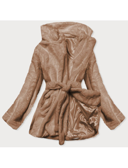 Hnedá dámska bunda - kožúšok s golierom (GSQ2166)