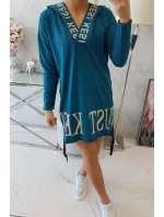 Morské šaty s kapucňou a potlačou