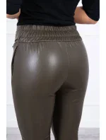 Kožené kalhoty vázané vpředu khaki barvy