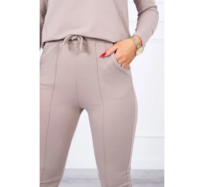 Súprava s gombíkovým výstrihom tmavo béžová