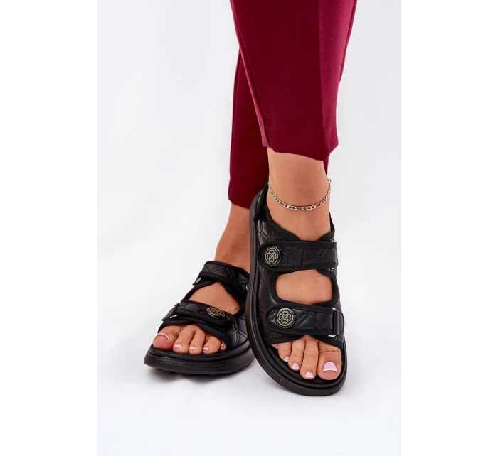 Damskie Sandały Z Ozdobnymi Detalami Na Rzepy Czarne Zoliner Damskie Sandały Z Ozdobnymi Detalami Na Rzepy Czarne Zoliner
