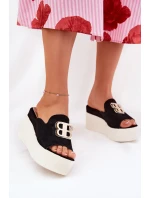 Klapki Na Platformie I Koturnie Z Ozdobą Czarne Tanonea