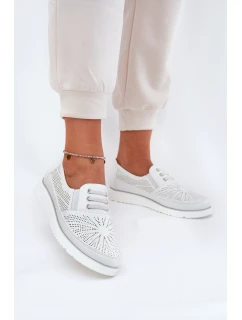 Półbuty Damskie Wsuwane Ażurowe Białe Azethia