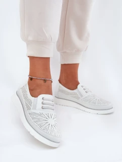 Półbuty Damskie Wsuwane Ażurowe Białe Azethia