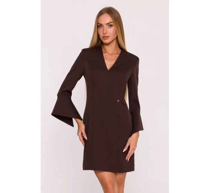 model 21296033 Šaty s širokými manžetami hnědé - Moe