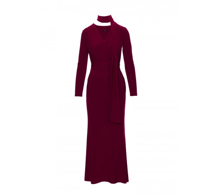 M891 Šaty s opaskom a šerpou - bordové