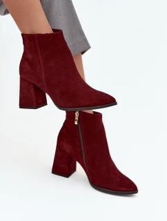 Dámske členkové topánky z prírodného semišu so stĺpcovým podpätkom Zazoo - bordová