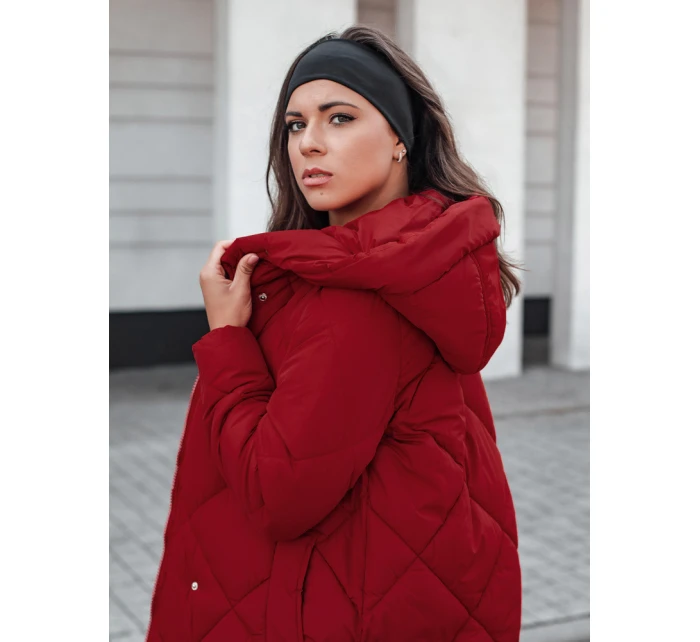 Dámská prošívaná zimní bunda s kapucí vínová Dstreet model 21994693 - FashionStreet