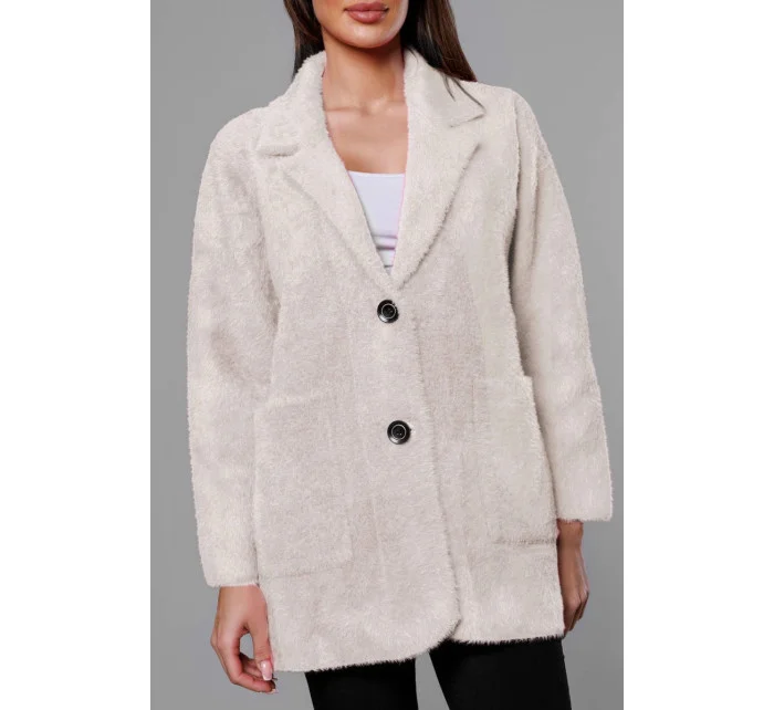 Krátky béžový vlnený prehoz cez oblečenie typu alpaka (7108-1)