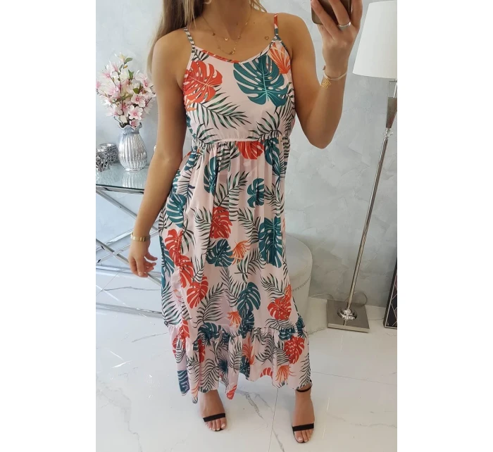 Šaty s motívom listov púdrovo ružovej Šaty s motívom listov púdrovo ružovej