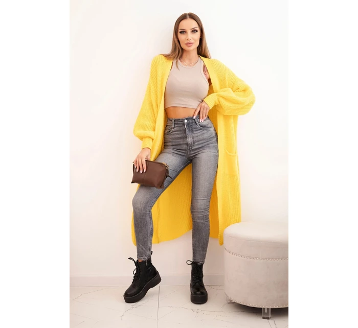 Svetr dlouhý kardigan tmavě žlutý