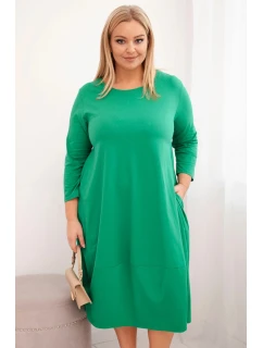 Dámská bavlněná sukně Plus Size s ohrnovacími rukávy a kapsami zelená