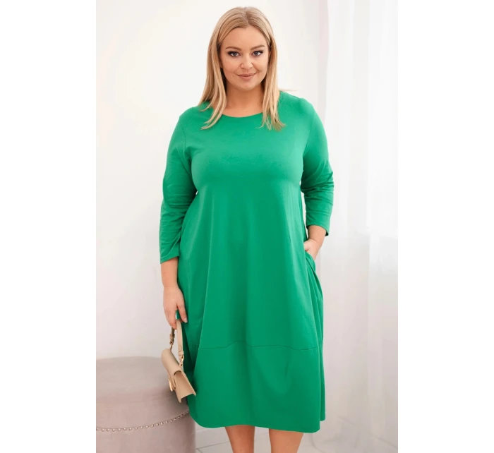 Dámská bavlněná sukně Plus Size s ohrnovacími rukávy a kapsami zelená