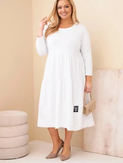 Dámske bavlnené šaty s volánmi a volánovými rukávmi v bielej farbe