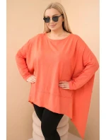 Dámská tunika Plus Size z bavlny s asymetrickým spodním lemem meruňková Dámská tunika Plus Size z bavlny s asymetrickým spodním lemem meruňková