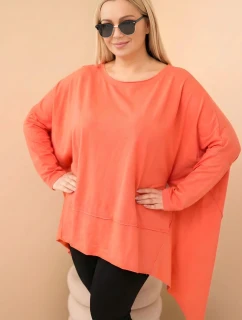 Dámská tunika Plus Size z bavlny s asymetrickým spodním lemem meruňková