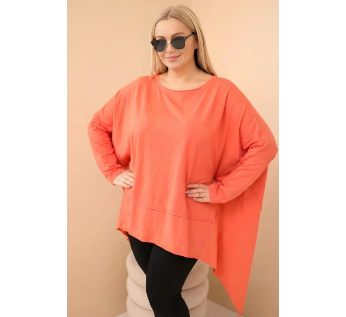 Dámská tunika Plus Size z bavlny s asymetrickým spodním lemem meruňková Dámská tunika Plus Size z bavlny s asymetrickým spodním lemem meruňková