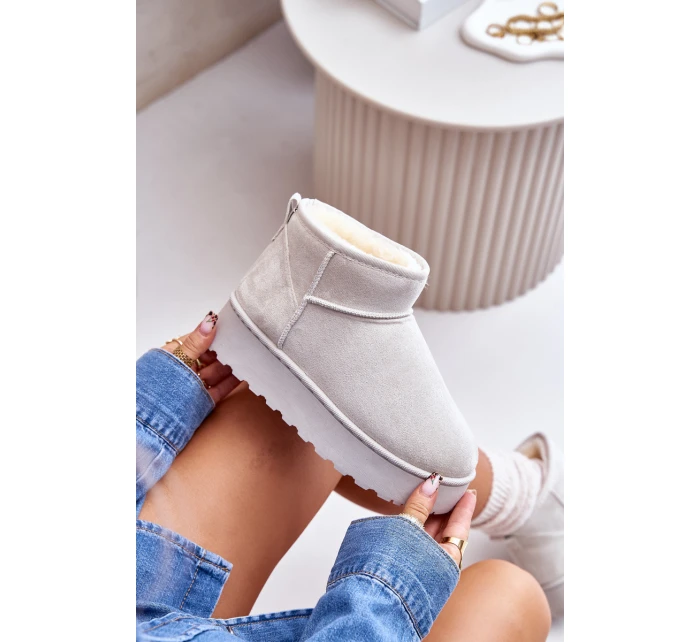 Śniegowce Damskie Na Platformie Ocieplane Futerkiem Jasnoszare Xamella