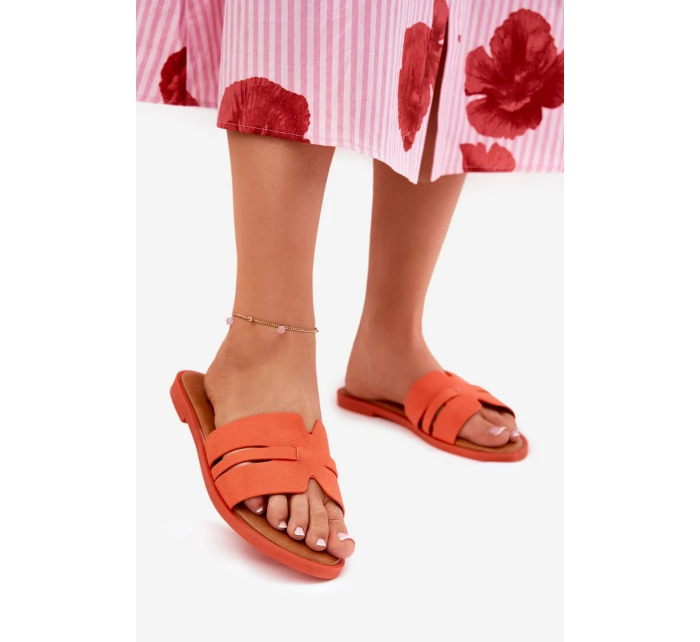 Dámské sandály na plochém podpatku s výřezy eko semišové oranžové model 21688648 - Boto Dámské sandály na plochém podpatku s výřezy eko semišové oranžové model 21688648 - Boto