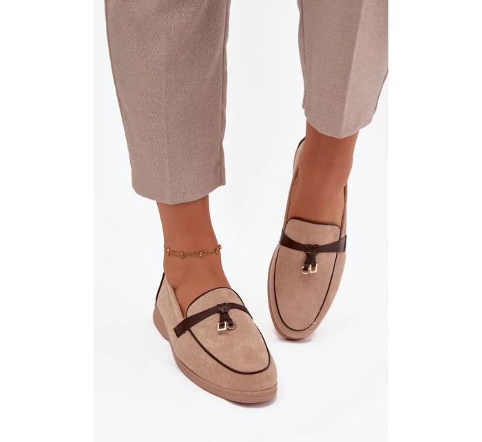 Mokasyny Loafersy Dámské Z Eko Zamszu Béžové Darwen Mokasyny Loafersy Dámské Z Eko Zamszu Béžové Darwen