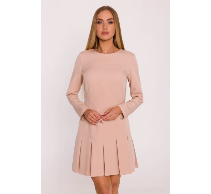 Šaty s záhyby béžové model 21295918 - Moe Šaty s záhyby béžové model 21295918 - Moe